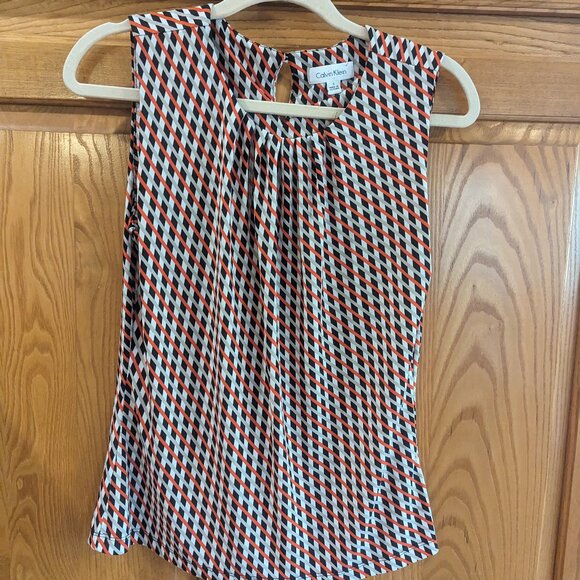 Calvin Klein Sleeveless Size Small Tunic in Black/Red/White/Tan - Picture 1 of 9